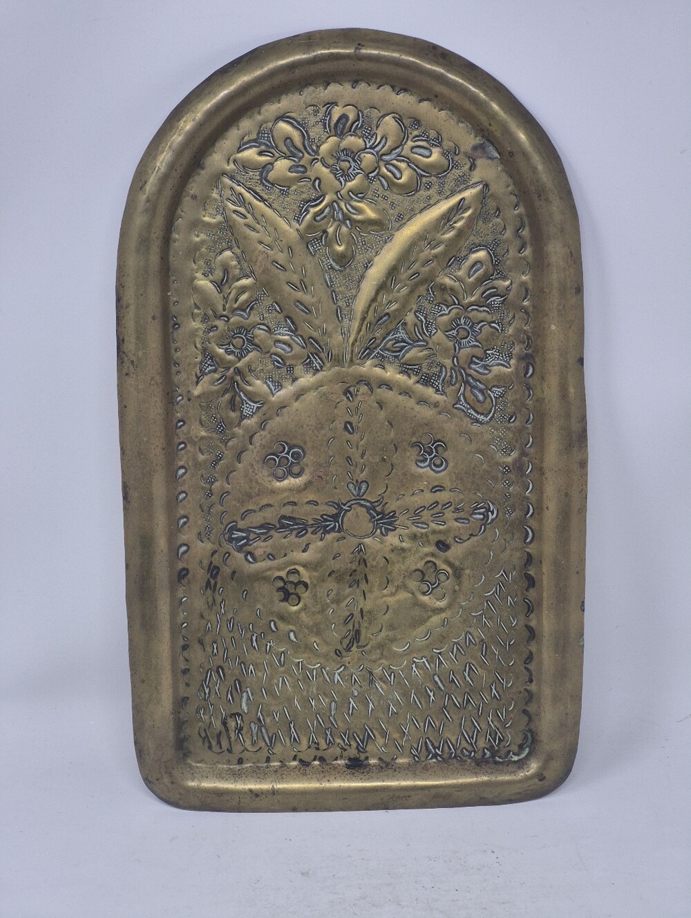Brass Tray With Emboassed Floral Pattern